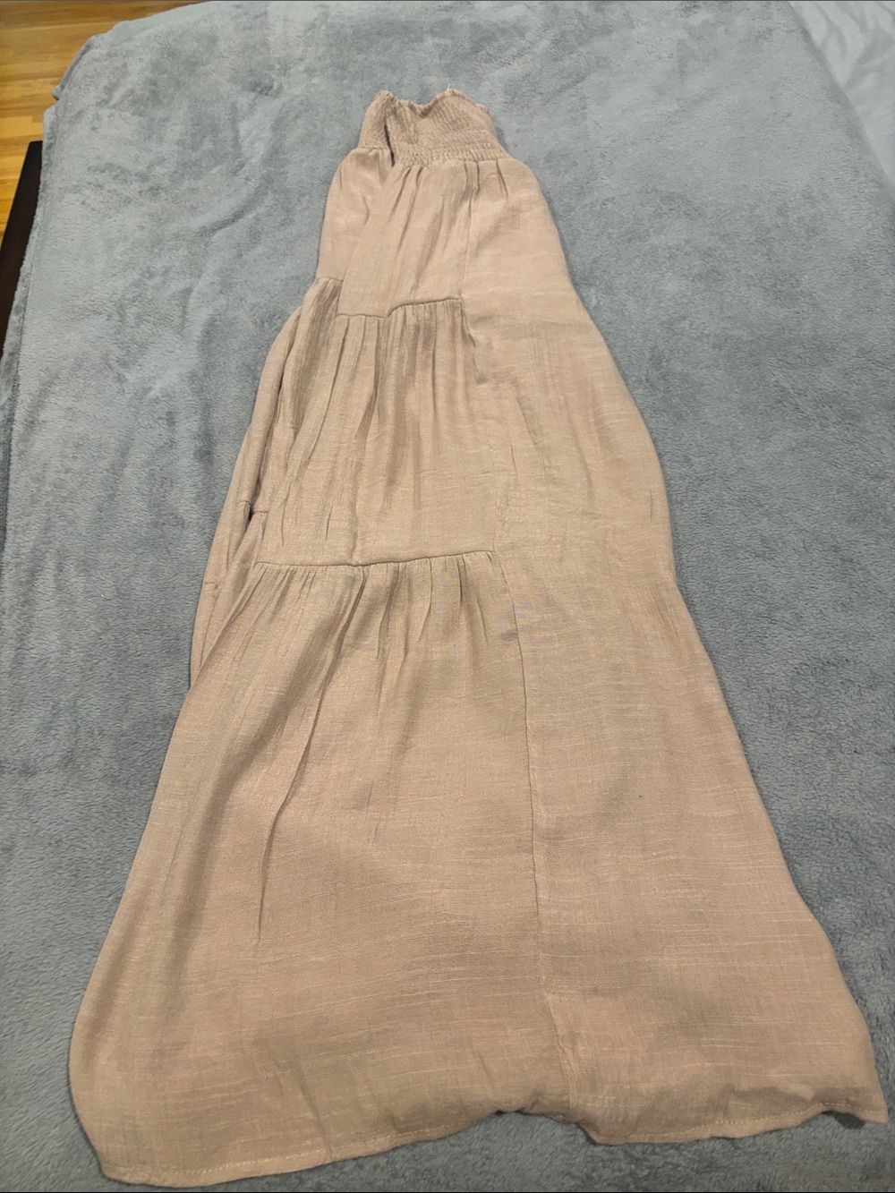 Women's Taupe Tiered Wide Legged Pants with Tie Waist - Picture 5 of 6